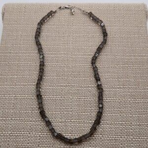 18 Inch Sterling Silver Cubes Of Smoky Quartz Stone Necklace B520